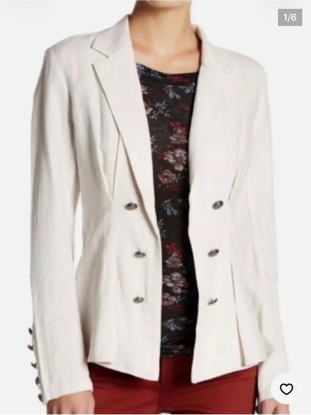 Free People Pink Linen Blend Military Double-Breasted Blazer
